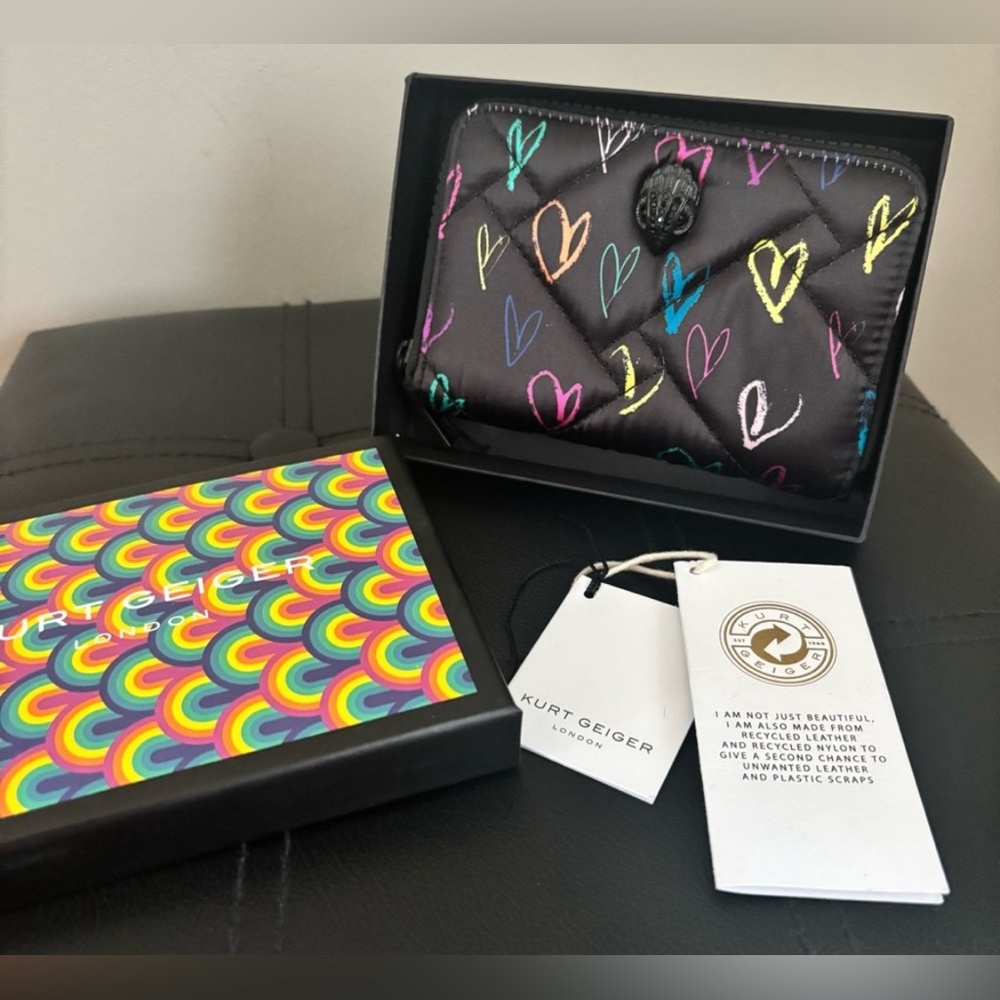 Kurt Geiger London Zip Around Multicolor Hearts Wallet EUC FULL INCLUSION